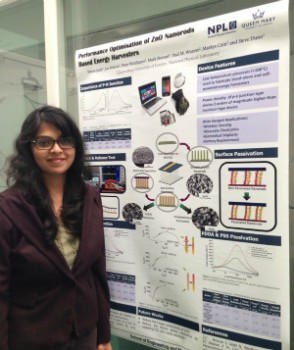 Nimra Jalali with her winning poster entitled Performance Optimisation of ZnO Nanorods-Based Energy Harvesters