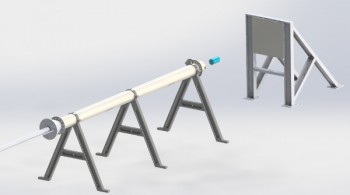An image showing the pneumatic piston which will be used to simulate bird strike on a structure.