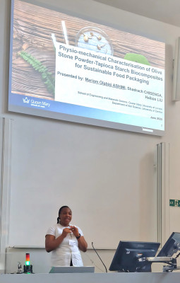 Mariam Olabisi Ashimi, a PhD researcher in the Composite Design and Analysis (CDA) Group, showcased her latest work at the 2025 UKSB Annual Conference