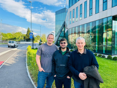 Posing in front of the Pipistrel R&D building, from left to right -- S. Karabasov, H. Abid, and V. Toropov 