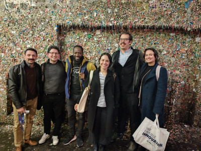 Ana Sobrido's group at the Gum Wall in Seattle.