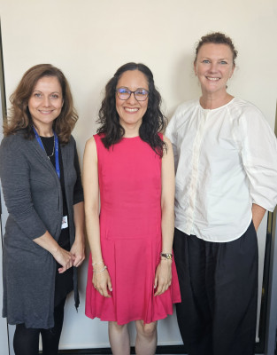 click/tap to enlarge this image... Maria still looking calm after the viva with her examiners Prof Kate Goldsworthy (Central Saint Martins) and Dr Sara Hajikazemi.