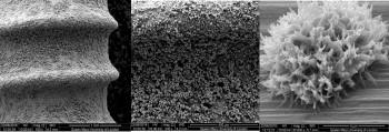 Chlorhexidine crystals grown on surface of implant (magnification increases from left to right)