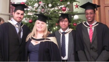 Graduating Aerospace MSc students, from L-R: Chalac Hamza, Laura Caine, Gautham Venugopalan and Oladapo Ogunbodede. 