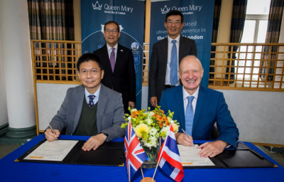 Professor Colin Bailey, CBE, Principal and President of Queen Mary, and Dr Piyawat Sivaraks, Secretary General of OCSC has signed the five-year partnership with Thailand’s Office of the Civil Service Commission (OCSC), witnessed by His Excellency Dr Nadhavathna Krishnamra, Ambassador of Thailand to the UK, Royal Thai Embassy London.