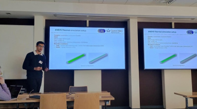 Dhyey discussing the ANSYS thermal simulation setup and boundary conditions for the liquid cooling system