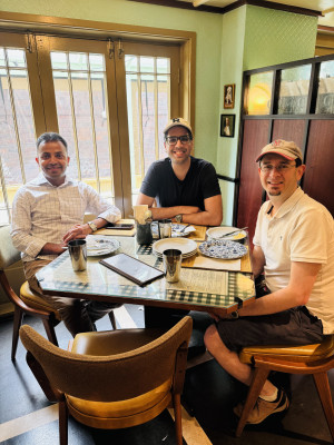 click/tap to enlarge this image... Dr Shah with research collaborator, Dr Maurice Chiodo (Cambridge) and programme participant, Dr Rajneesh Kumar (Sussex)