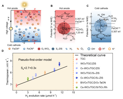 In situ photocatalytically enhanced thermogalvanic cells for electricity and hydrogen production