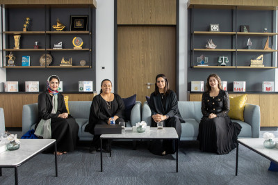 click/tap to enlarge this image... Centre Her Excellency Sheikha Dwa bint Khalid Al Khalifah and Dr Mouna Chetehouna. Far right, Lamea General Manager and QMUL Alumna Ms. Dabya al-Rafaei. Far left, Board member Fatema Albastaki.