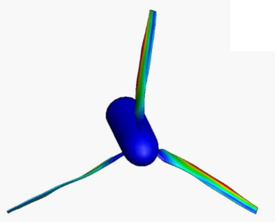 Simulation of blade deformation of a water turbine, see https://link.springer.com/article/10.1007/s40571-019-00304-6