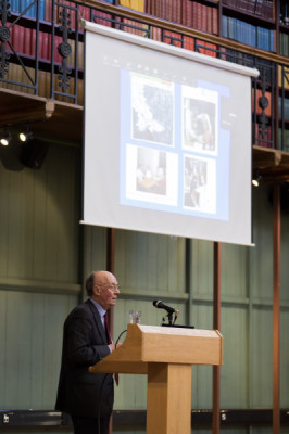 Professor Bill Bonfield FRS FREng FMedSci, second Head of Materials showing some of the materials developed by Materials at Queen Mary, including HAPEX used in over 500,000 patients worldwide