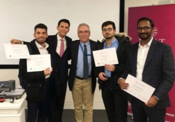 click/tap to enlarge this image... Team Stirla: Jawad, Agustin, Rami and Caumaghen (L-R) with Dr Evangelos Markopoulos (centre).