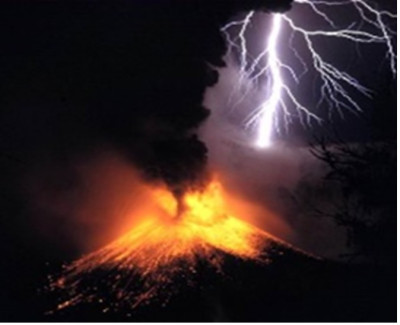 Lightning strikes within the ash cloud from Mount Rinjani 1995 eruption. Credit: Oliver Spalt CC BY-SA 3.0