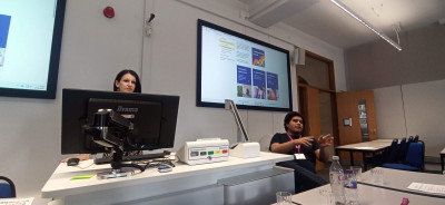 click/tap to enlarge this image... Prof Claudia Garetto and Dr Iran Roman delivering their talks