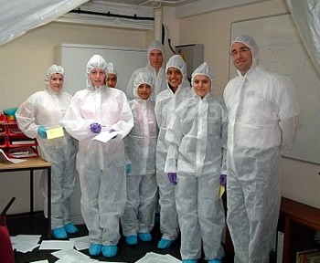 James with a team of SOCOs investigating the crime scene during the Materials with Forensics taster course.