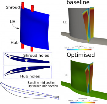 click/tap to enlarge this image... Shape optimisation of a turbine blade with assembly constraints