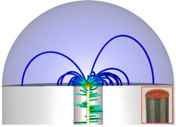 The microwave sensor technology measuring a droplet of blood.