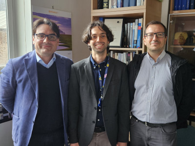 Evangelos (Centre) with his examiners after the viva. Prof Georgios Mavros (right) and Dr Marzio Grasso (left)