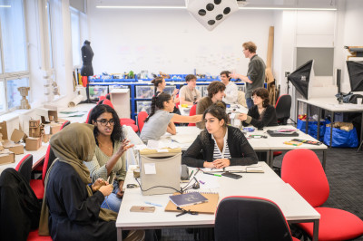 Students from the Design, Innovation and Creative Engineering course during a class