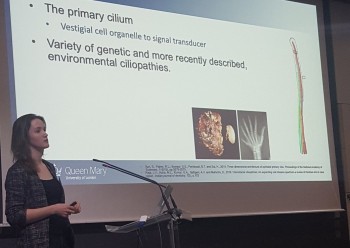click/tap to enlarge this image... Megan presenting at the International Conference on Cilia, Flagella and Centrosomes in Paris