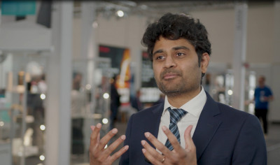 click/tap to enlarge this image... Dr Sathiskumar Anusuya Ponnusami delivering an interview at Ceramitec 2026 on the role of advanced ceramics in the aerospace sector.