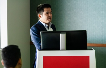 Dr Khai D Q Nguyen speaking at the Innovations in Elastomeric Materials and Products event in 2019