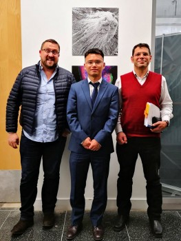 Ying Tu with his examiners Martyn McLachlan (Imperial College, left) and Theo Kreouzis (QMUL, right)