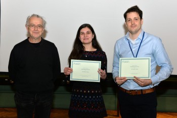 Thomas (right) and Corina (middle) being congratulated by Dr Adrian Briggs.