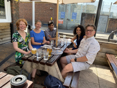 click/tap to enlarge this image... A celebratory lunch with his examiners - Professor Emma Hudson-Tole and Dr Aliah Shaheen