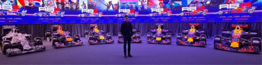 Farhal with some of Red Bulls' racing cars