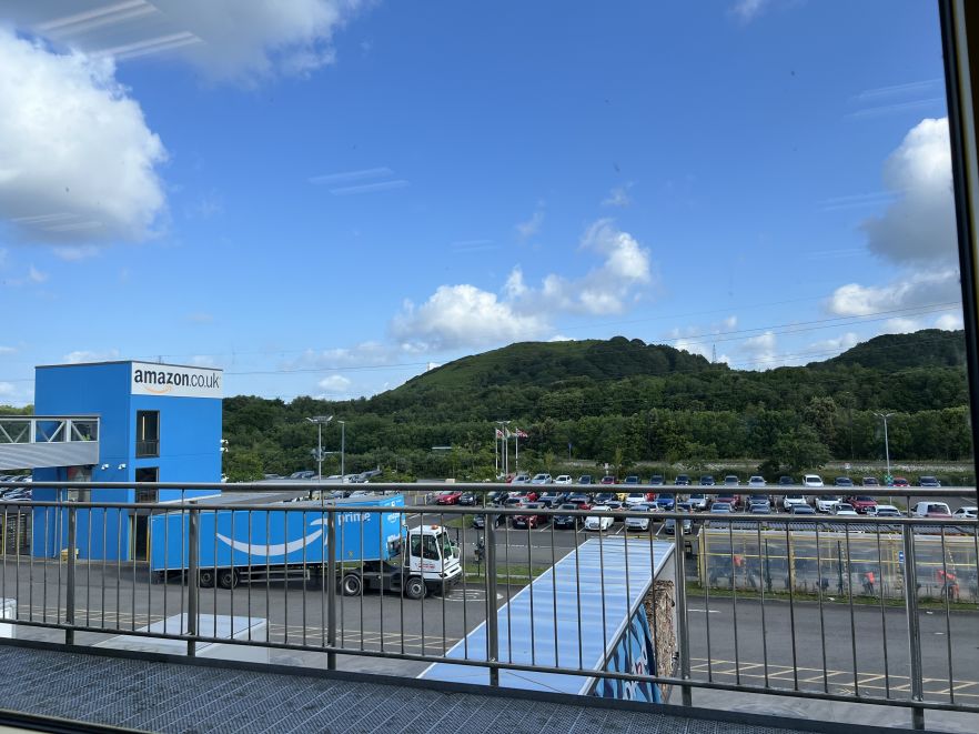 An amazon lorry pulls into the Amazon car park
