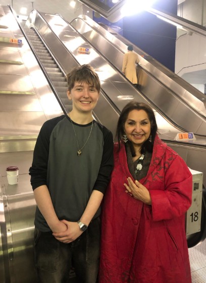 Lewis with poet Imtiaz Dharker at the Poetry on the Underground celebration