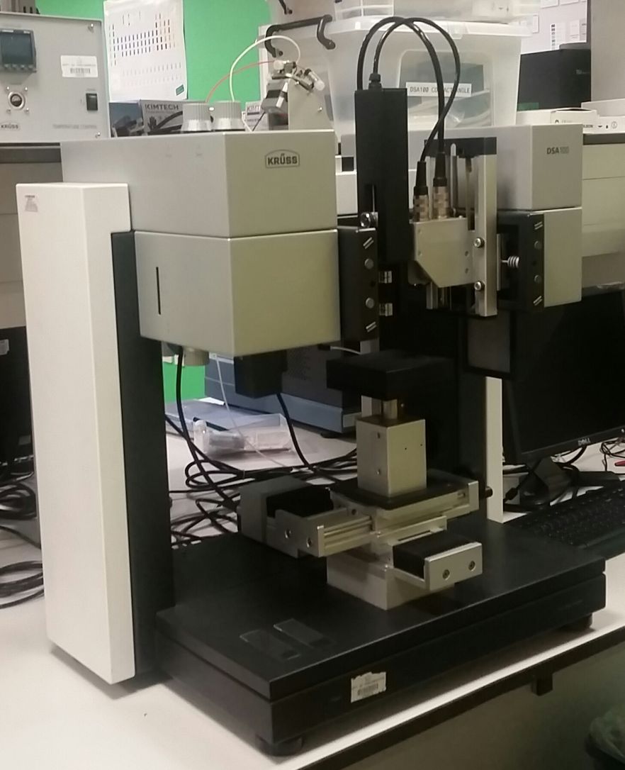 Drop shape analysis (DSA) is an image analysis method for determining the contact angle from the shadow image of a sessile drop and the surface tension or interfacial tension from the shadow image of a pendant drop. The DSA100 is intended only for measurements of the surface tension of liquids, the interfacial tensions between two liquids and measurement of the contact angle between a liquid and a solid. 