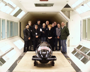 Full scale wind tunnel testing of two-man bobsleigh at BAe systems in Warton.