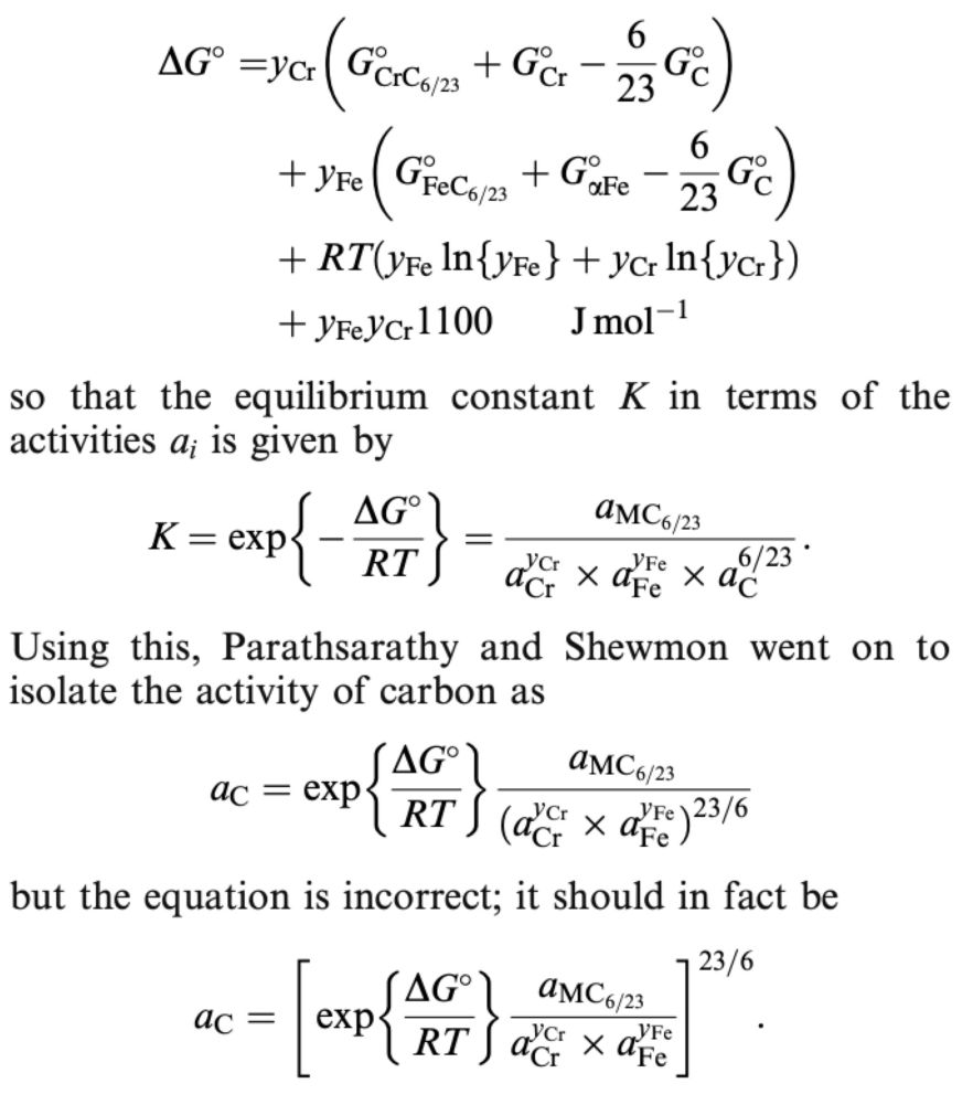 Corrected equation of carbon activation in steel